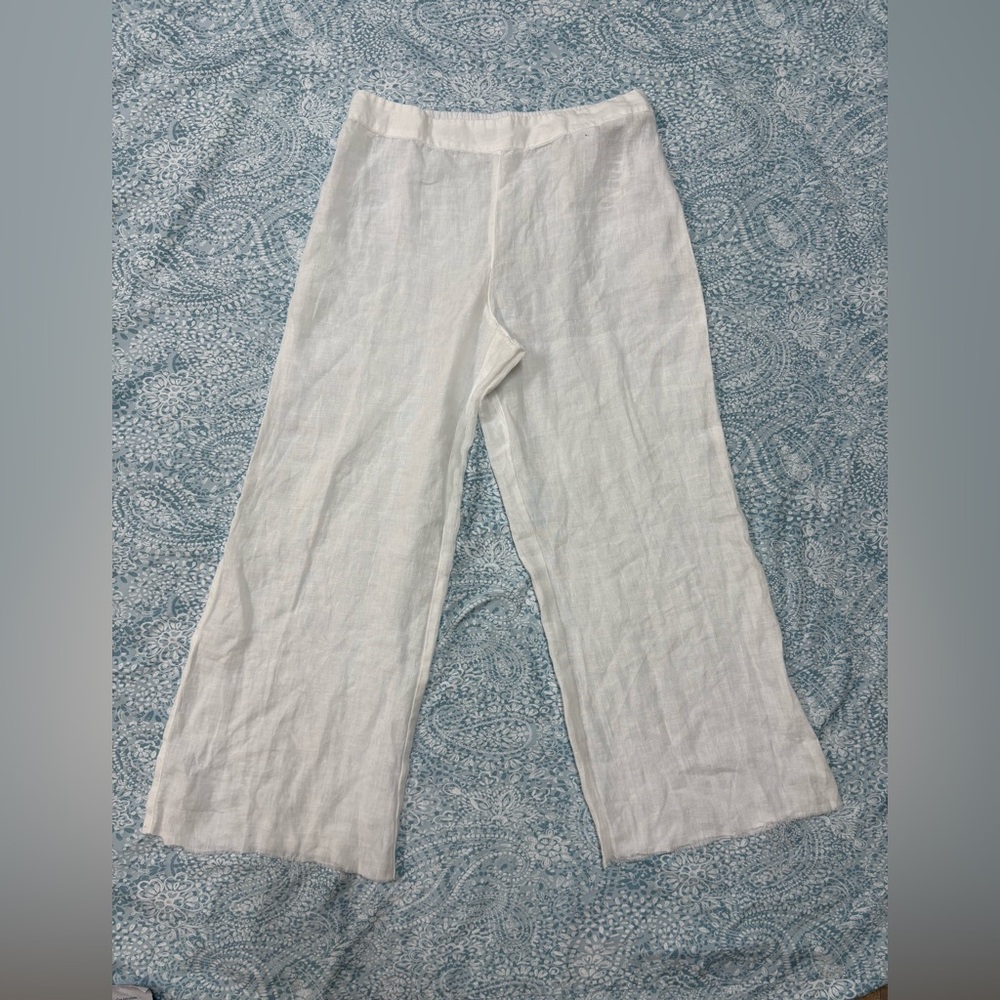120%linen Elegant White Wide Leg Linen Pants